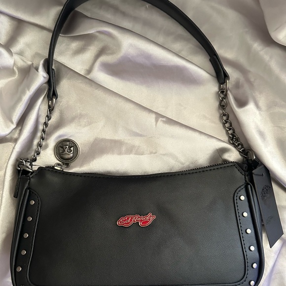 Ed Hardy Black and Red Studded Shoulder Bag - Picture 5 of 7